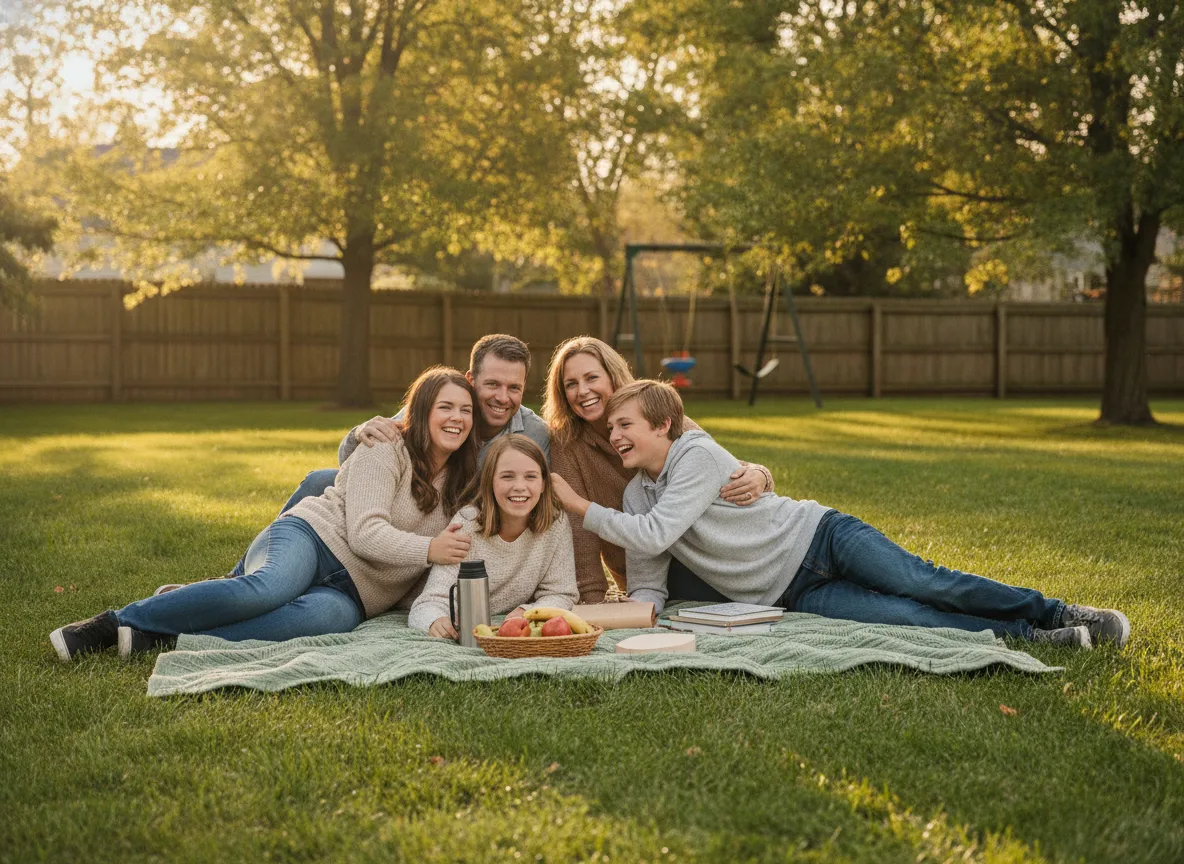 Family relaxing together outdoors in Fairport, NY