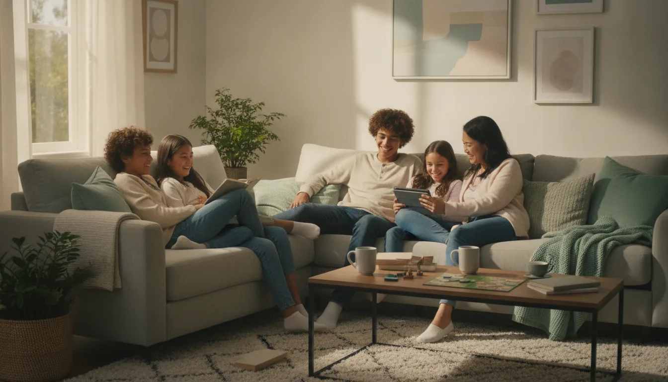 Family relaxing together at home